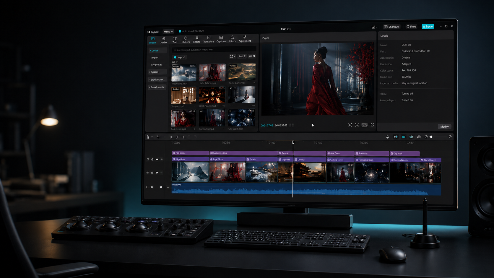 CapCut desktop video editor in a professional studio
