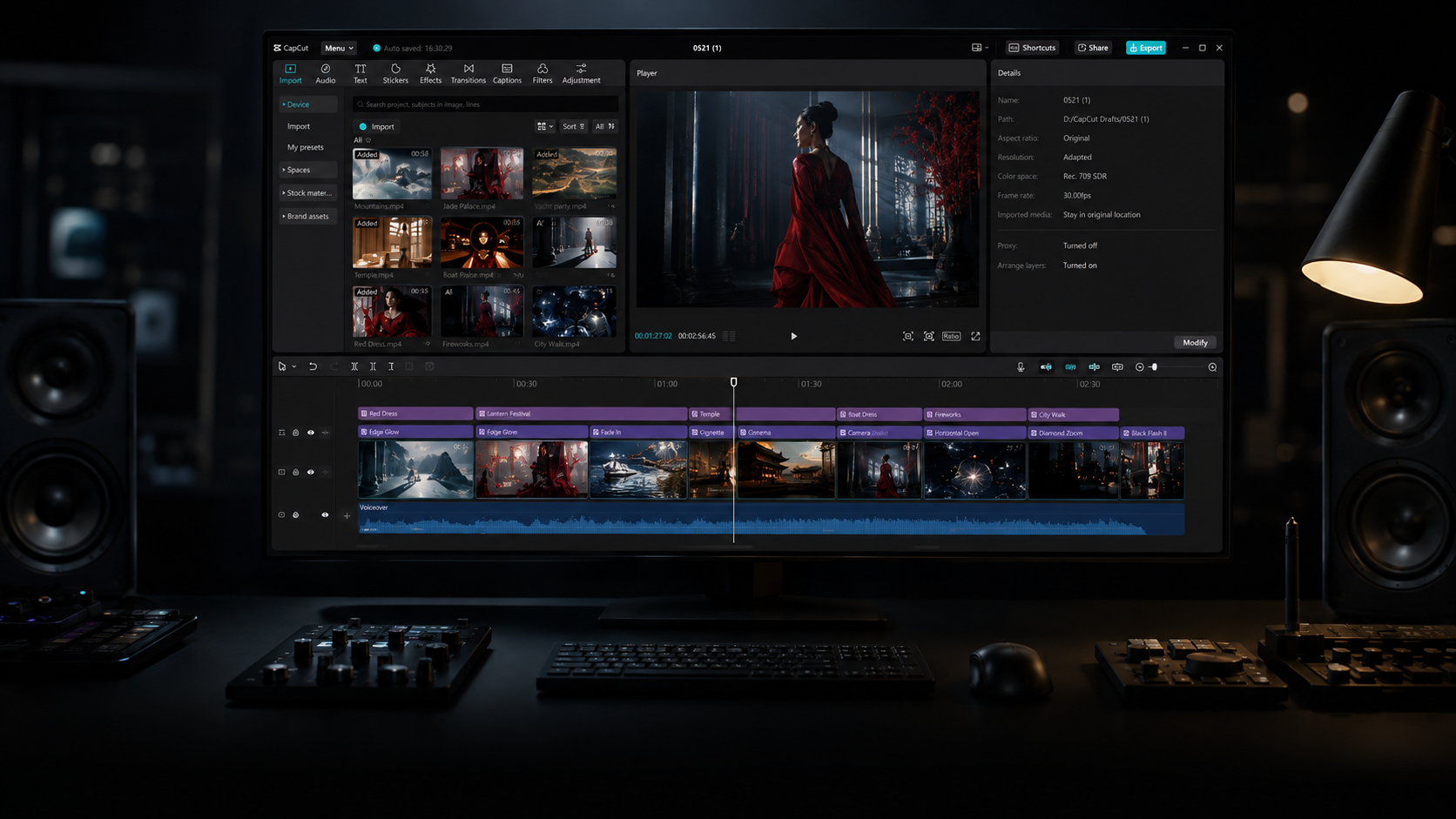 CapCut desktop video editor open on a professional editing workstation
